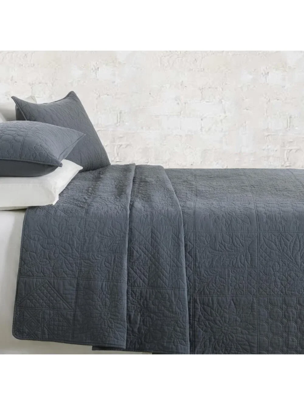 100% Cotton King Quilt Set - Steel Blue Patchwork Farmhouse Bedding, Soft